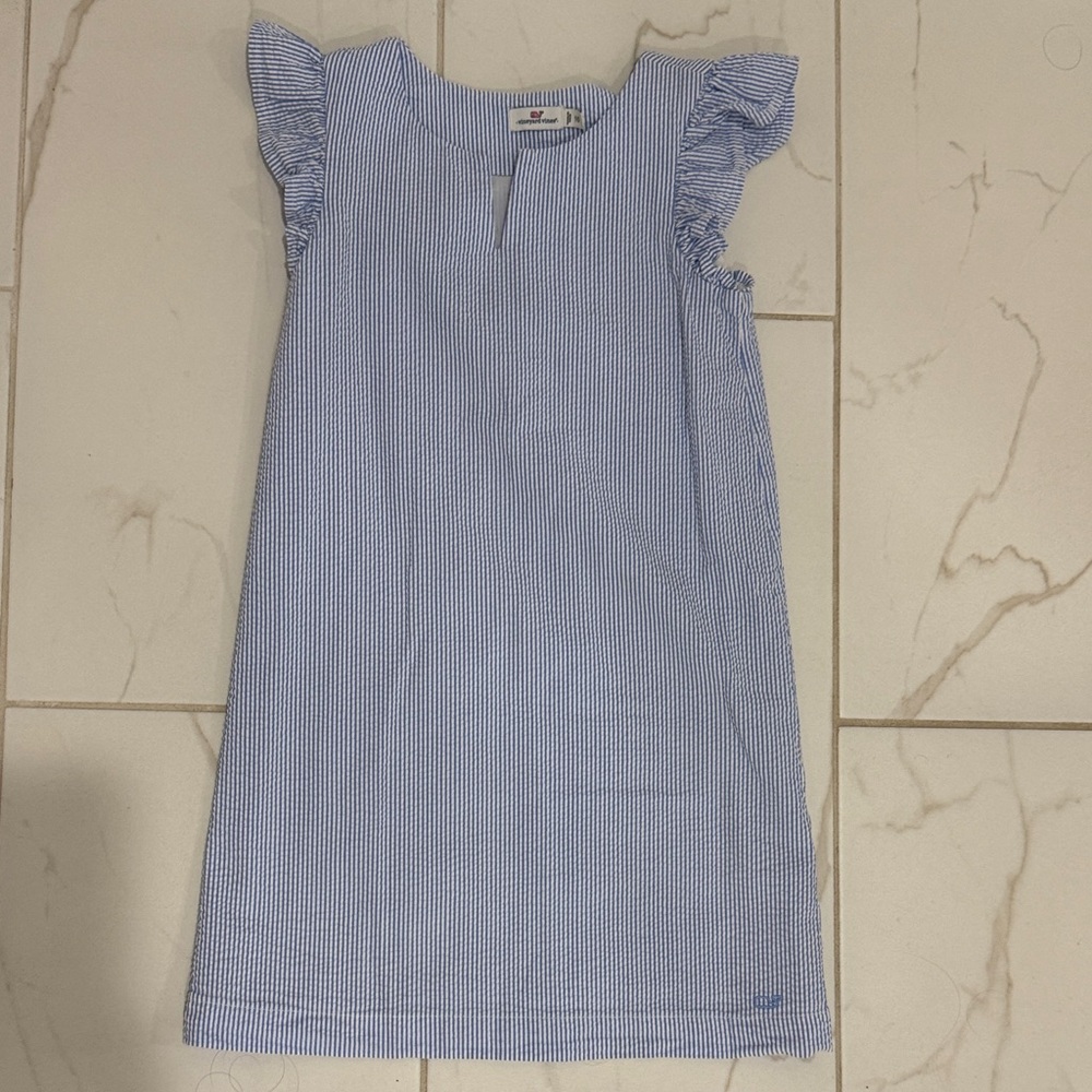 Girls' Light Vineyard Vines Blue Seersucker Ruffle Sleeve Dress
